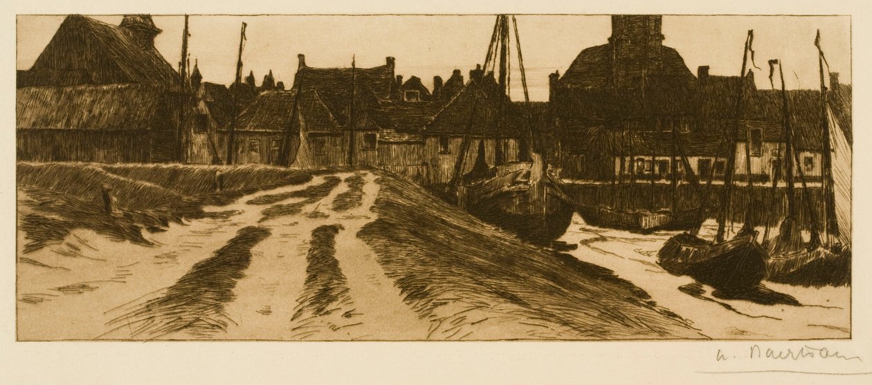 O pequeno porto de Terneuzen ao entardecer de Albert Baertsoen