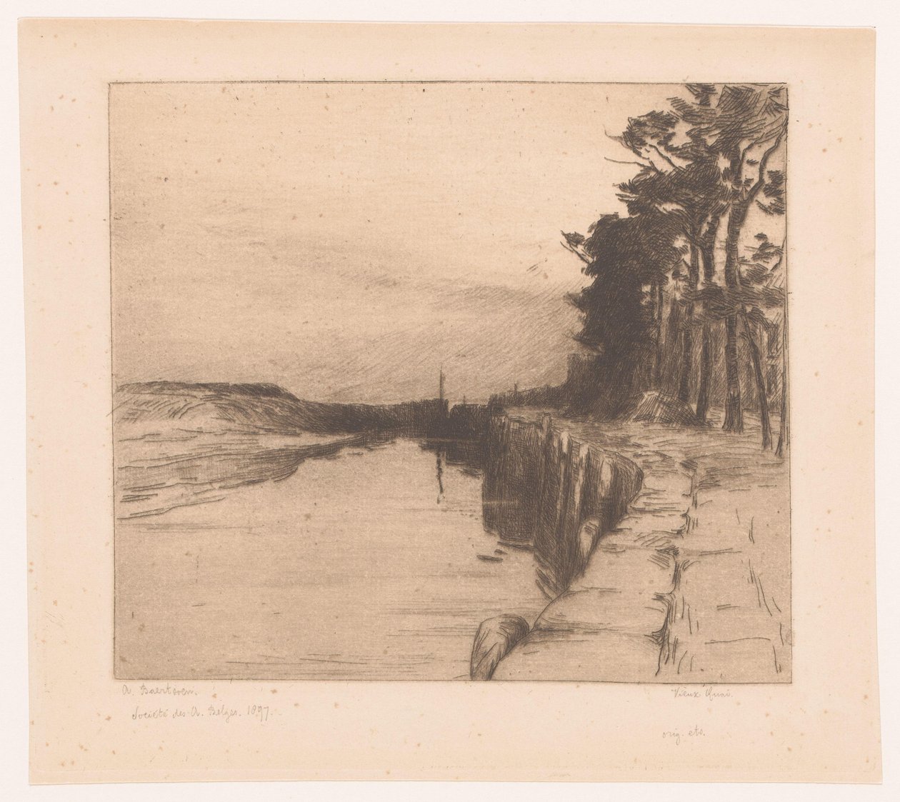 Vista de um cais Vieux quai (título no objeto) O Porto Velho em Veere de Albert Baertsoen