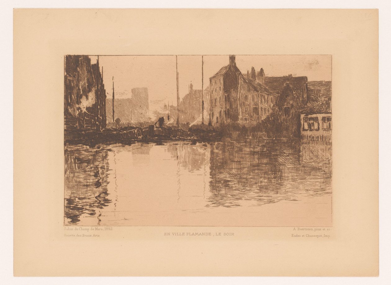 Cena portuária na Flandres
En ville Flamande, le soir (título sobre o objecto) de Albert Baertsoen