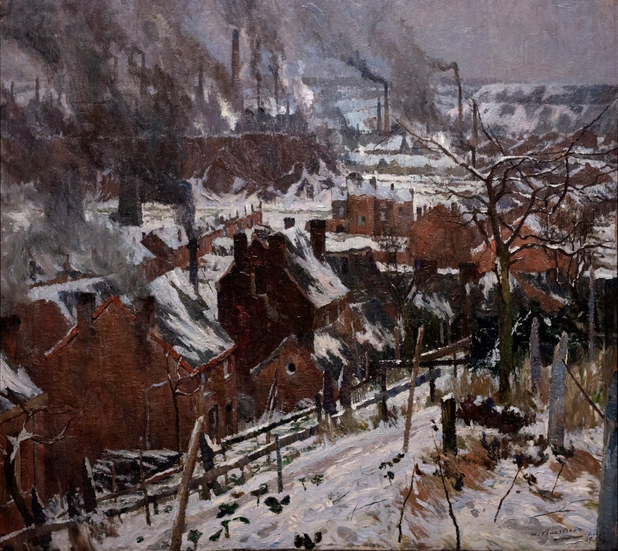 Paisagem industrial sob a neve de Albert Baertsoen