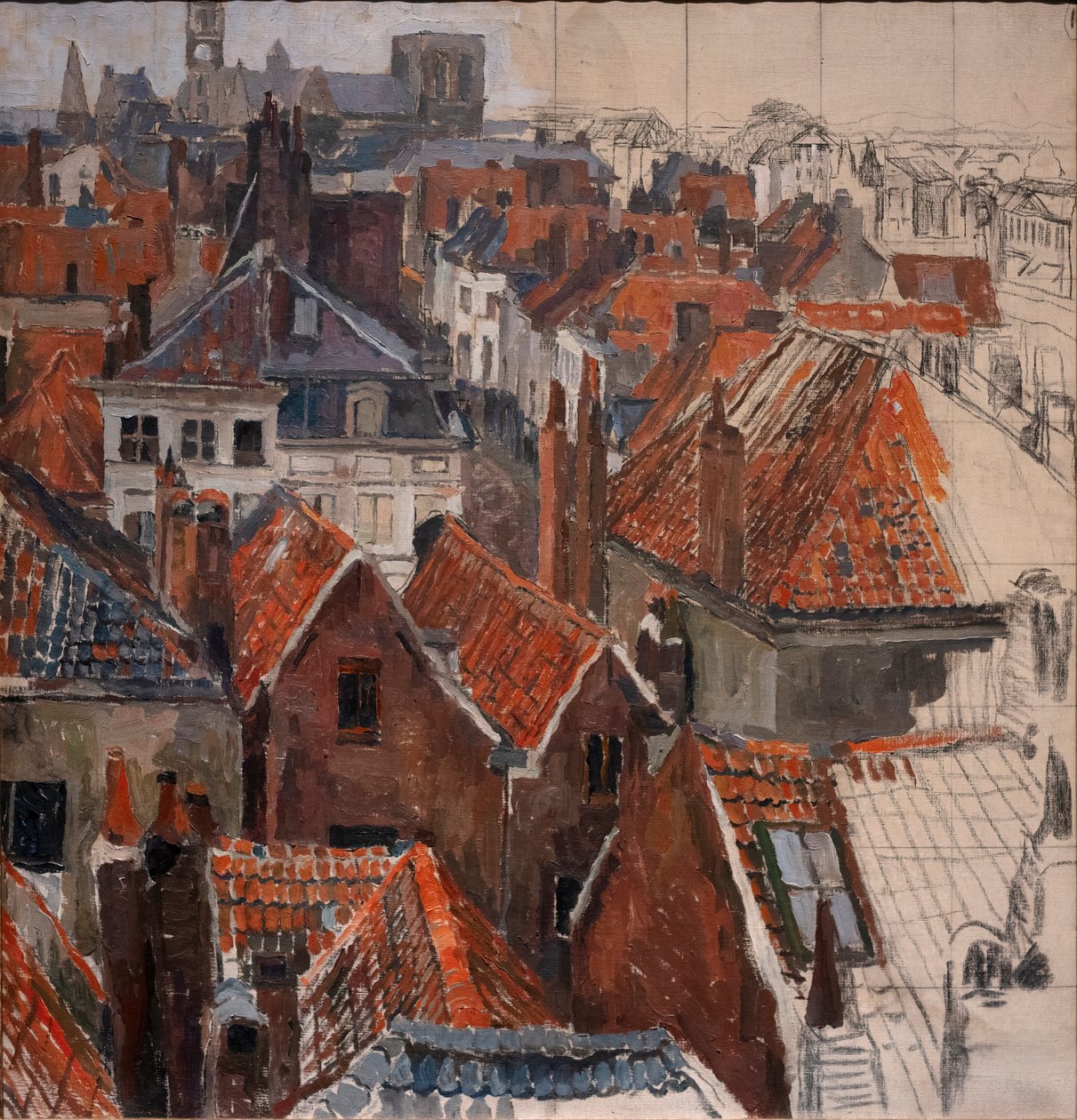 Os telhados de Gante (versão inacabada), c.1920-22 (óleo sobre tela) de Albert Baertsoen