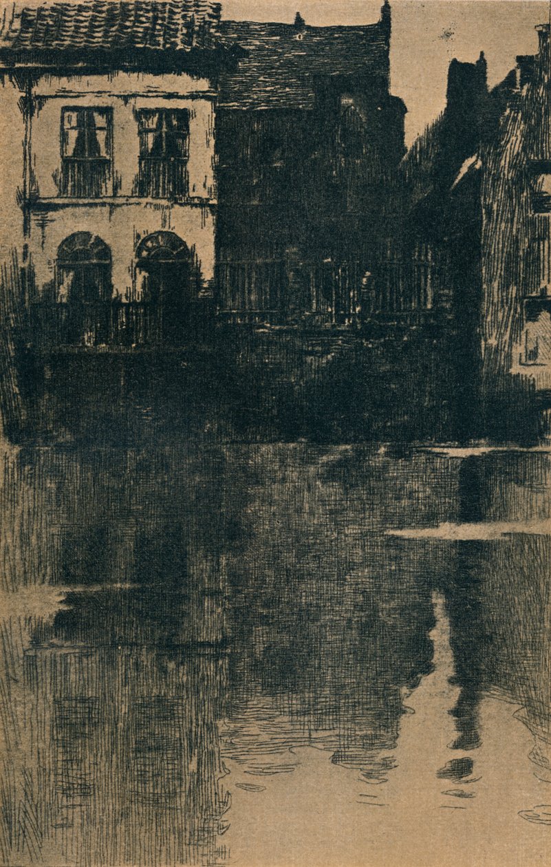 Casas Antigas pela Água, c1886-1906, 1906-7 de Albert Baertsoen