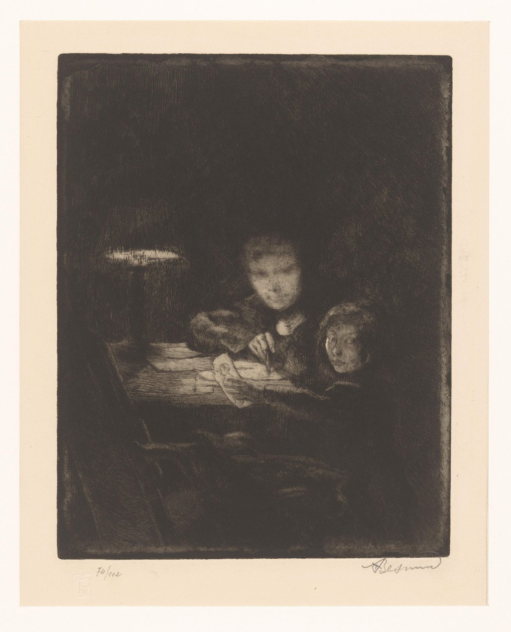 Crianças desenhando no crepúsculo de Albert Besnard (signed by artist)
