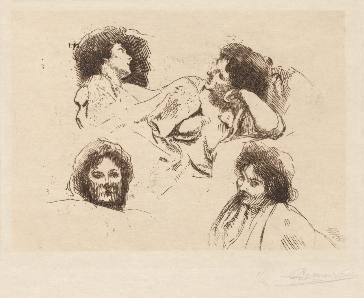 Quatro cabeças de mulheres: estudo para “The Happy Island” de Albert Besnard
