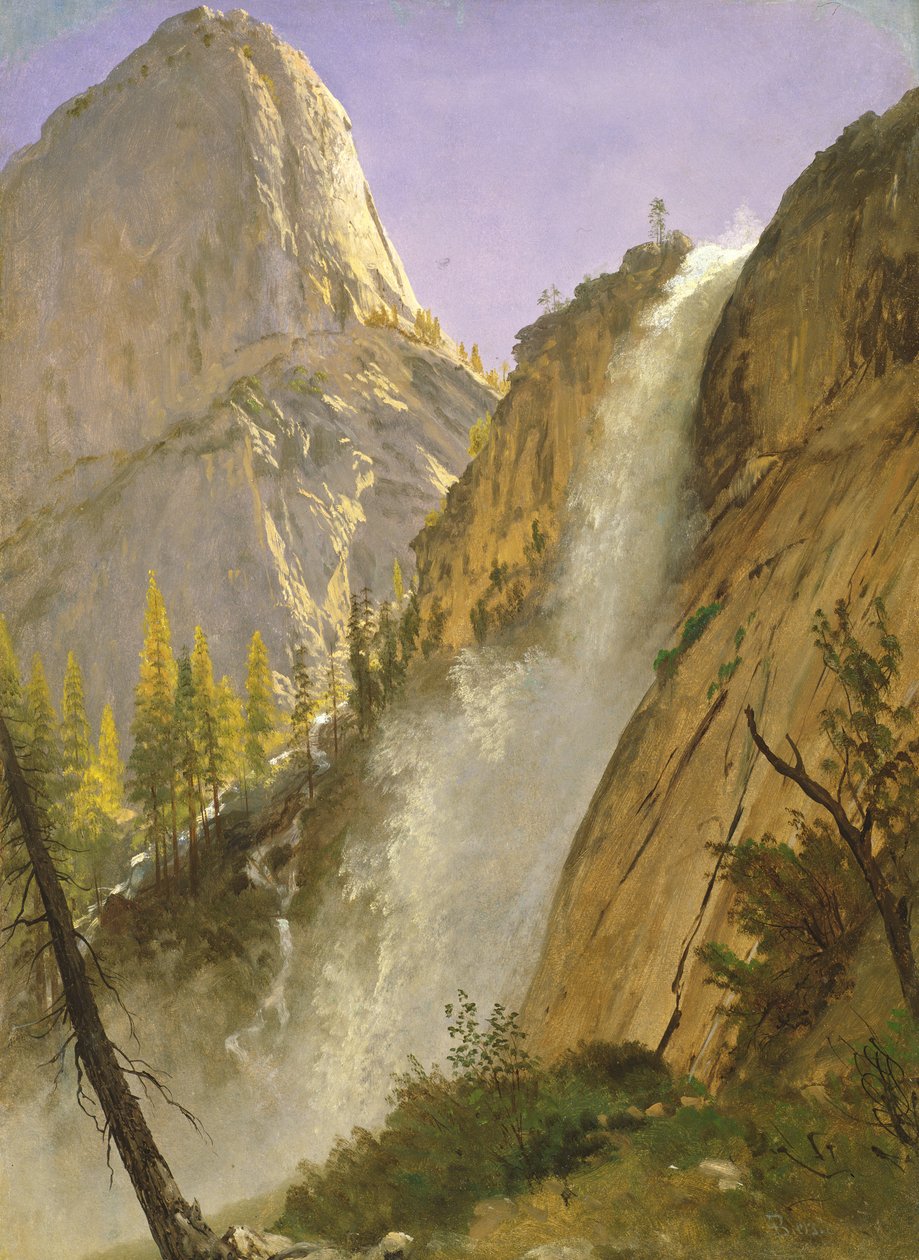 Liberty Cap, Yosemite Valley, 1873 (óleo sobre papel colocado a bordo) de Albert Bierstadt