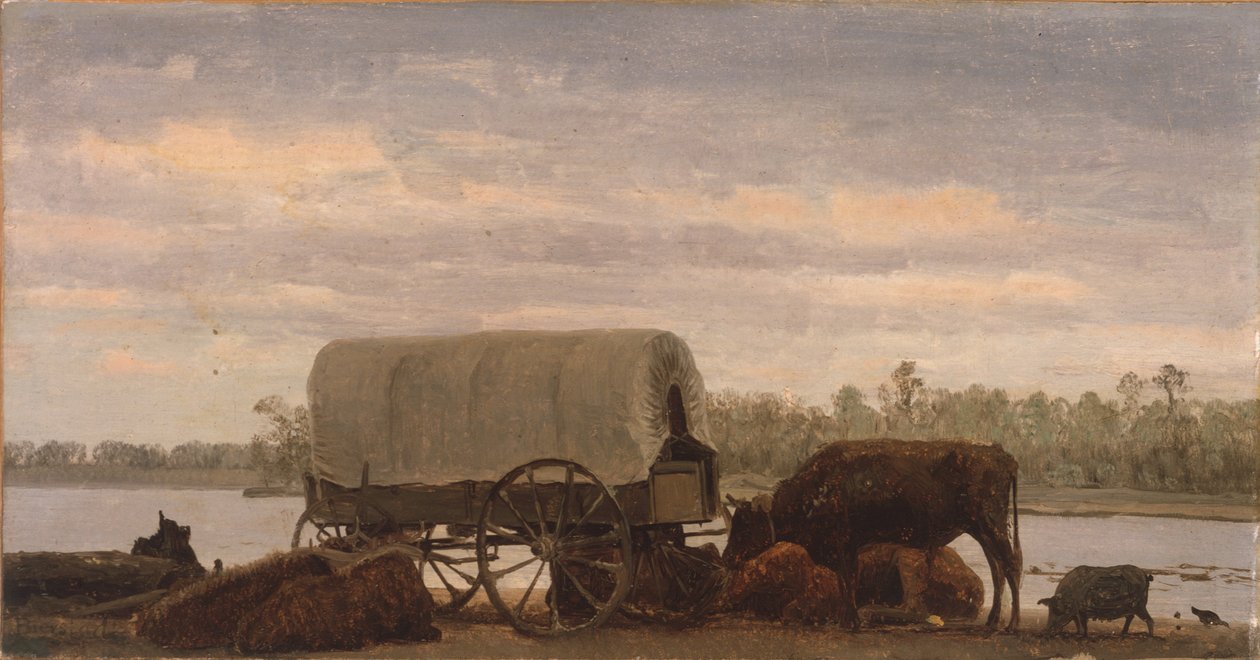 Nooning on the Platte, c.1859 (óleo sobre papel montado em tela) de Albert Bierstadt