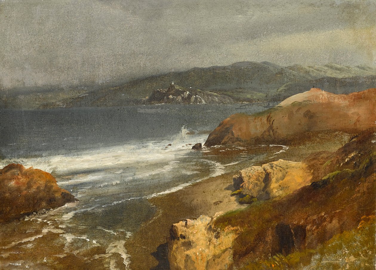 Costa do Pacífico, Cal. ou Vista para o farol de Point Bonita de Albert Bierstadt