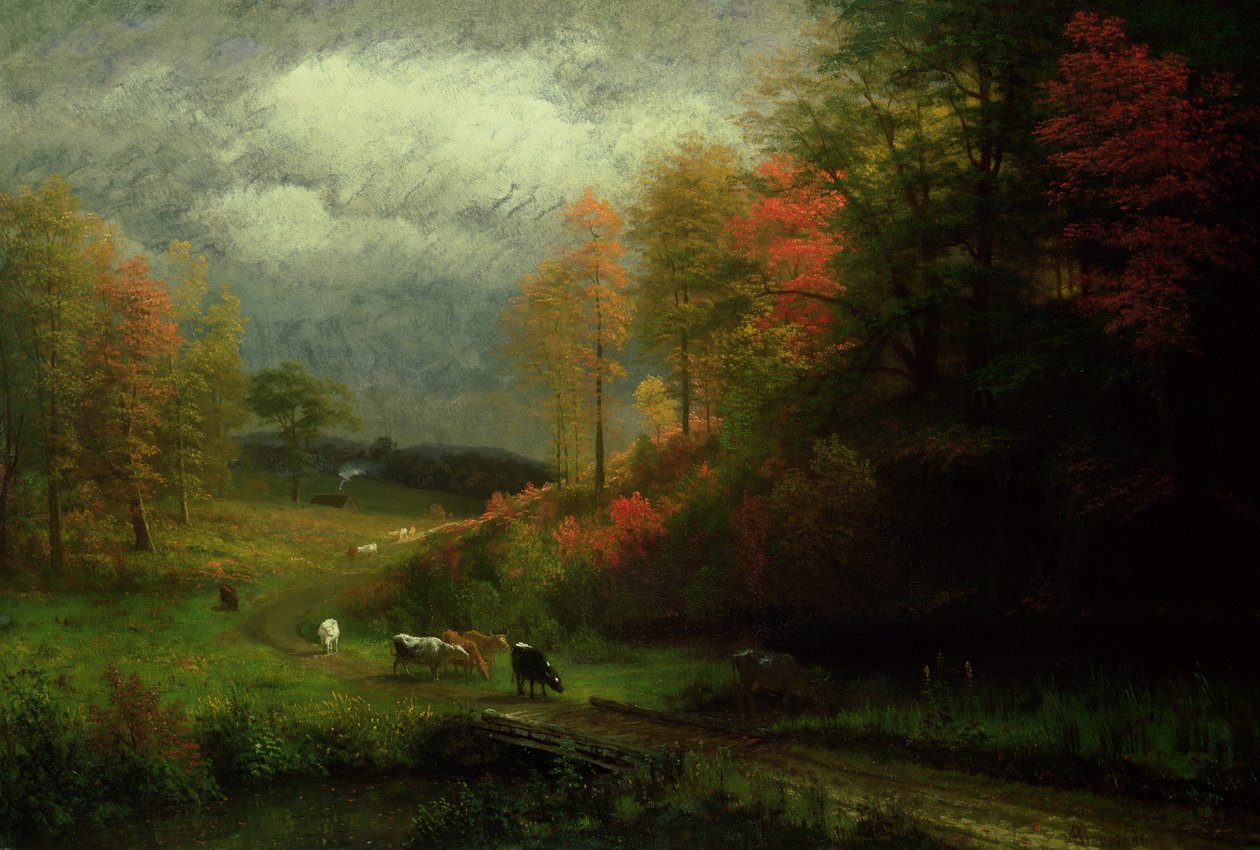 Dia chuvoso no outono, Massachusetts, 1857 de Albert Bierstadt