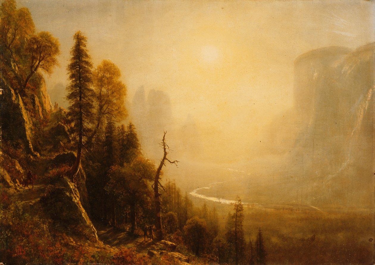 Estudo para o vale de Yosemite, Glacier Point Trail, de Albert Bierstadt