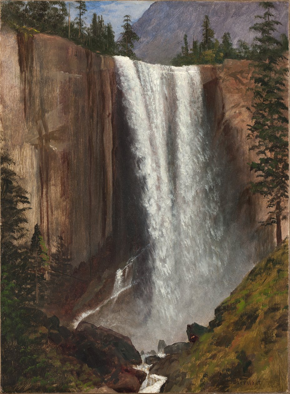 Vernal Falls, 1863 (óleo sobre papel, montado sobre tela) de Albert Bierstadt