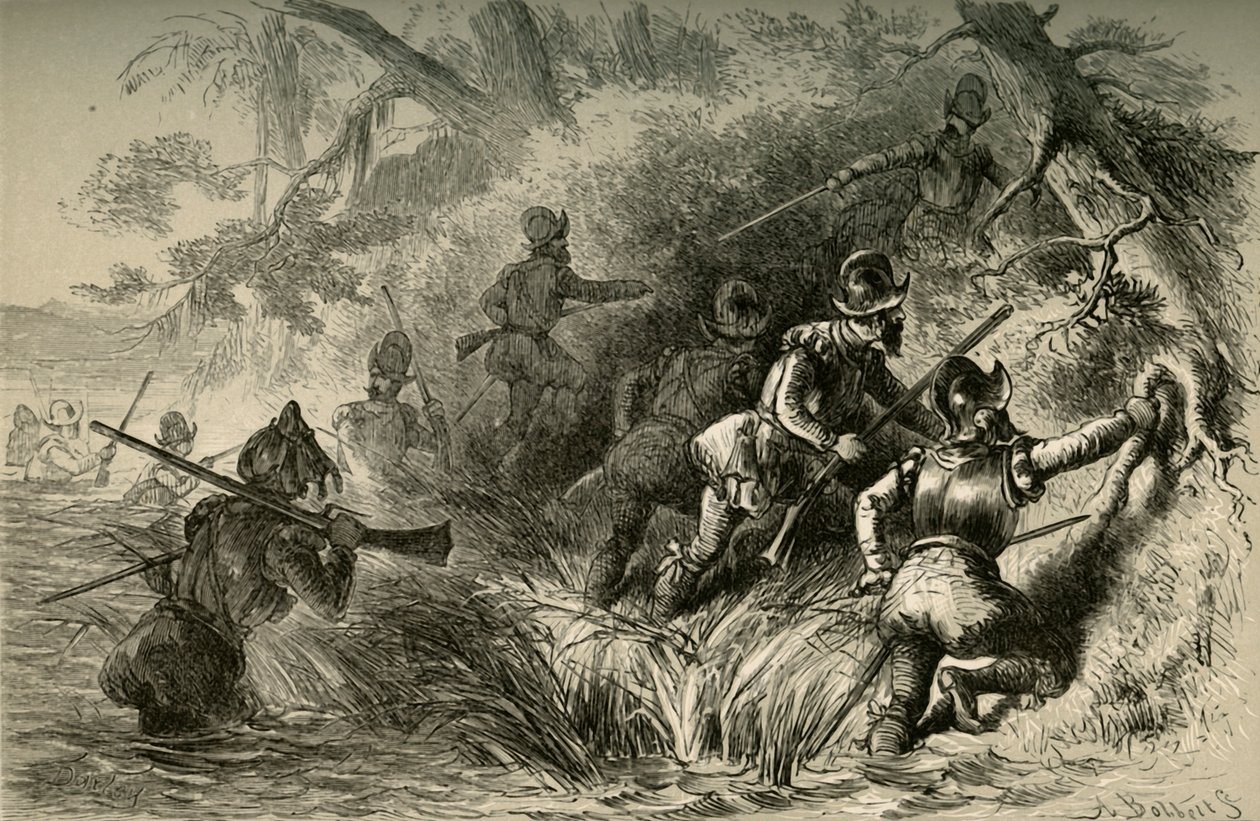 Franceses que atacam o forte espanhol no St. Johns, 1877. de Albert Bobbett