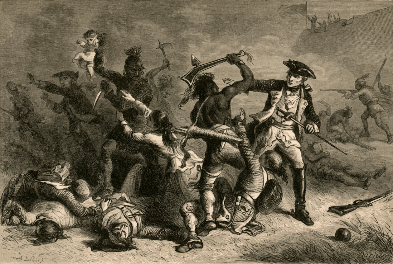 Montcalm tentando parar o massacre, 1877. de Albert Bobbett