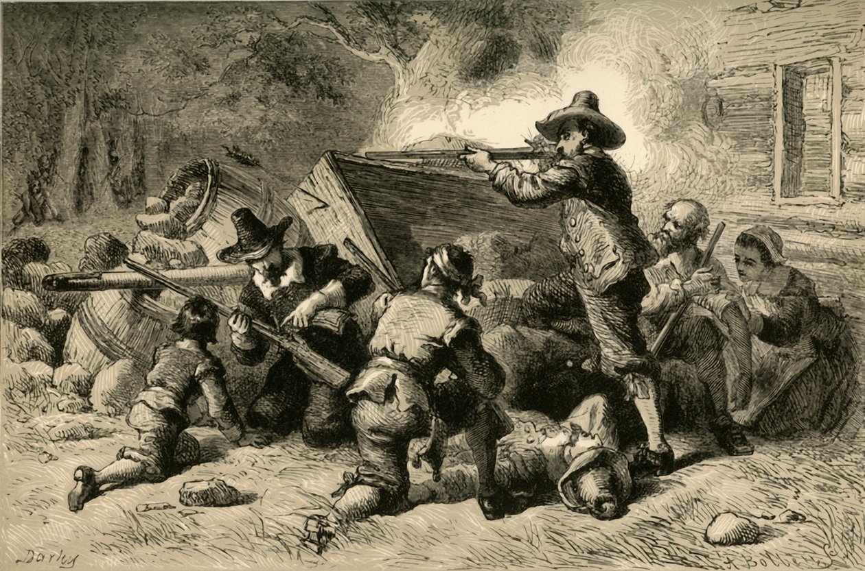 Virginianos se defendendo contra índios, 1877. de Albert Bobbett