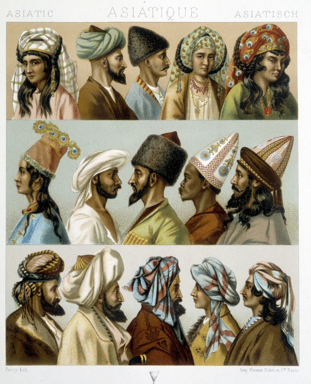 Penteados asiáticos - em "O traje histórico" de Racinet, final do século XIX de Albert Charles August Racinet