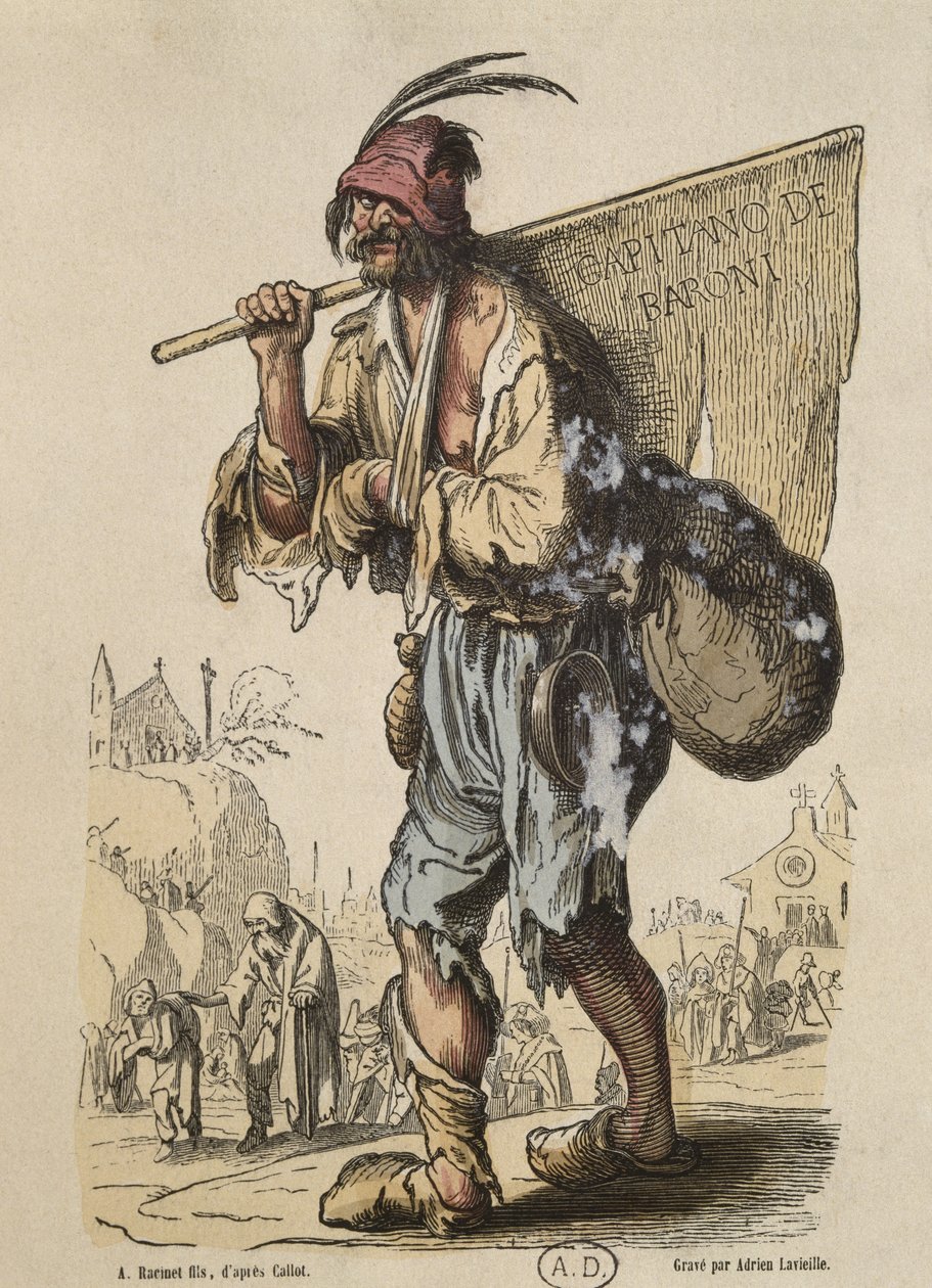 Capitão dos Boémios, depois de Jacques Callot (1592-1635) gravado por Adrien Lavieille (1818-1862) (gravura a cores) de Albert Charles August Racinet