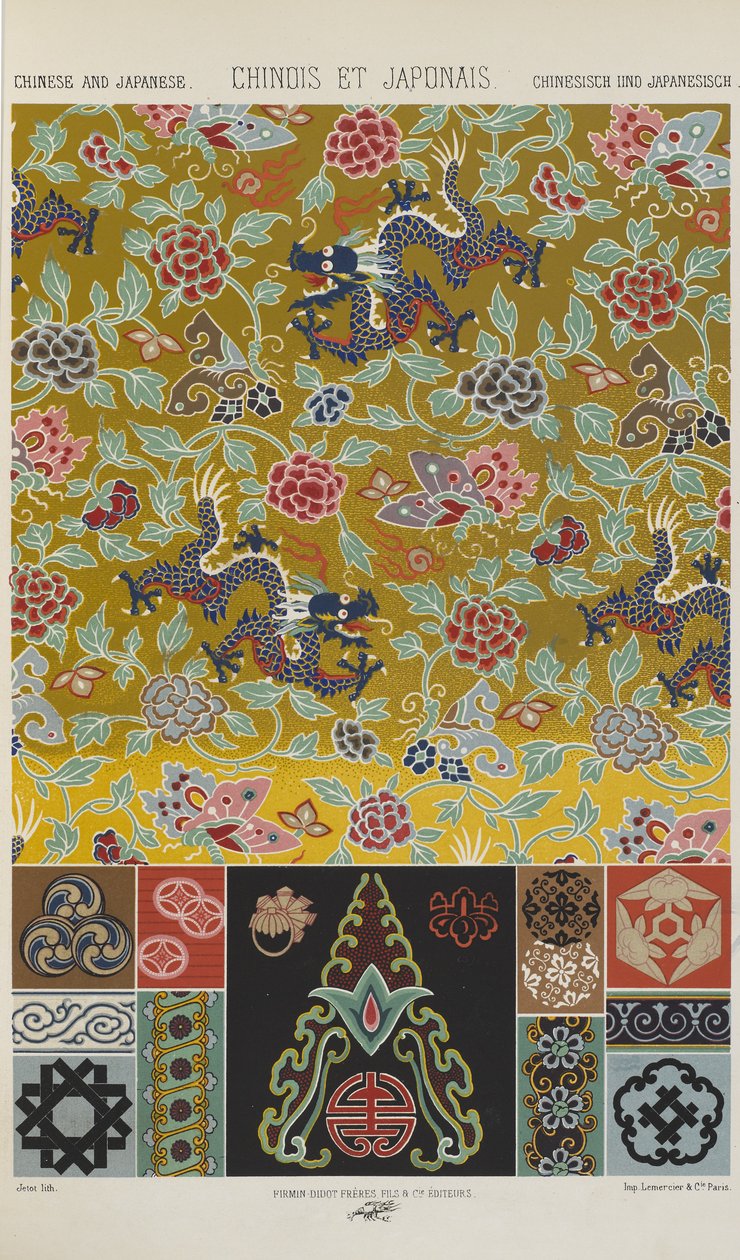 Chinês e japonês, placa 13 de "Ornamento Policromático": Cem Placas em Ouro, Prata e Cores