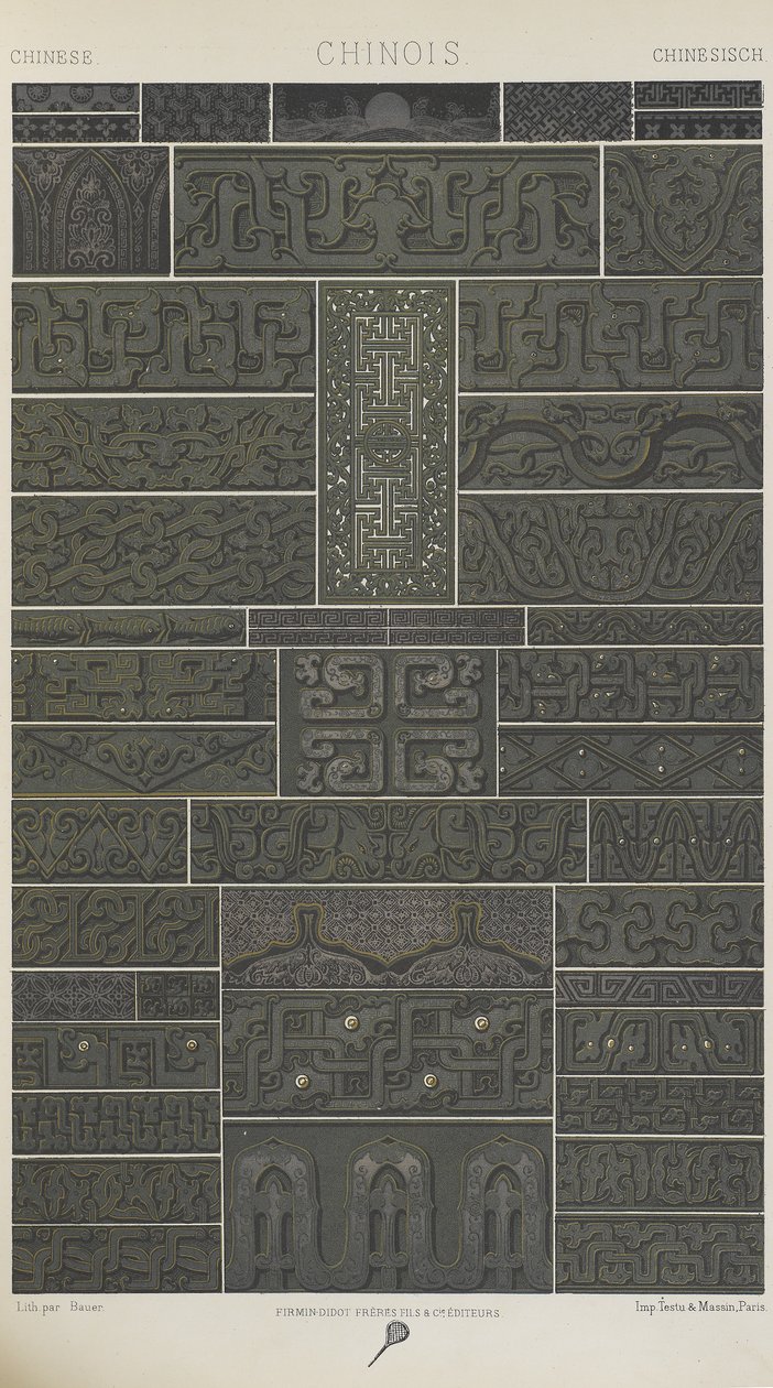 Chinês, placa 10 de "Ornamento Policromático": Cem Placas em Ouro, Prata e Cores