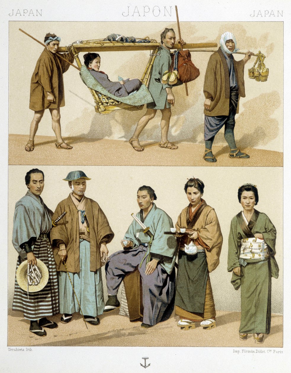 Fantasias e transporte no Japão de Albert Charles August Racinet