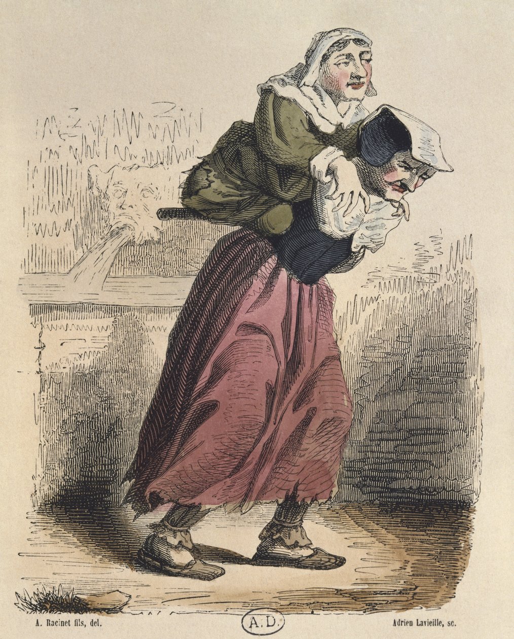 Cour des milagres, depois de Jacques Callot (1592-1635) gravado por Adrien Lavieille (1818-1862) (gravura a cores) de Albert Charles August Racinet
