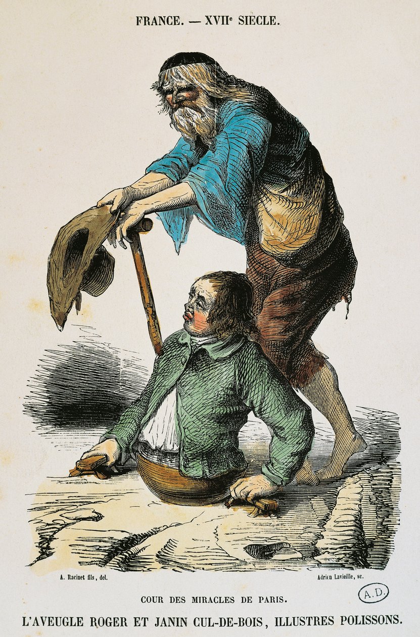 Corte dos milagres em Paris, gravura de Auguste Racinet (1825-1893), França de Albert Charles August Racinet