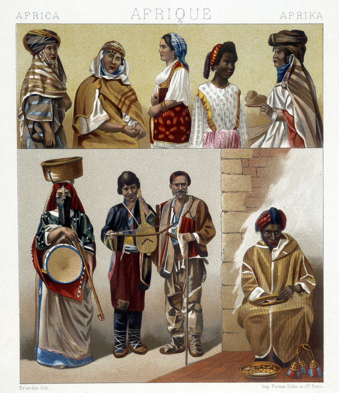 Roupas egípcias. Ilustração em "O traje histórico" de Racinet de Albert Charles August Racinet