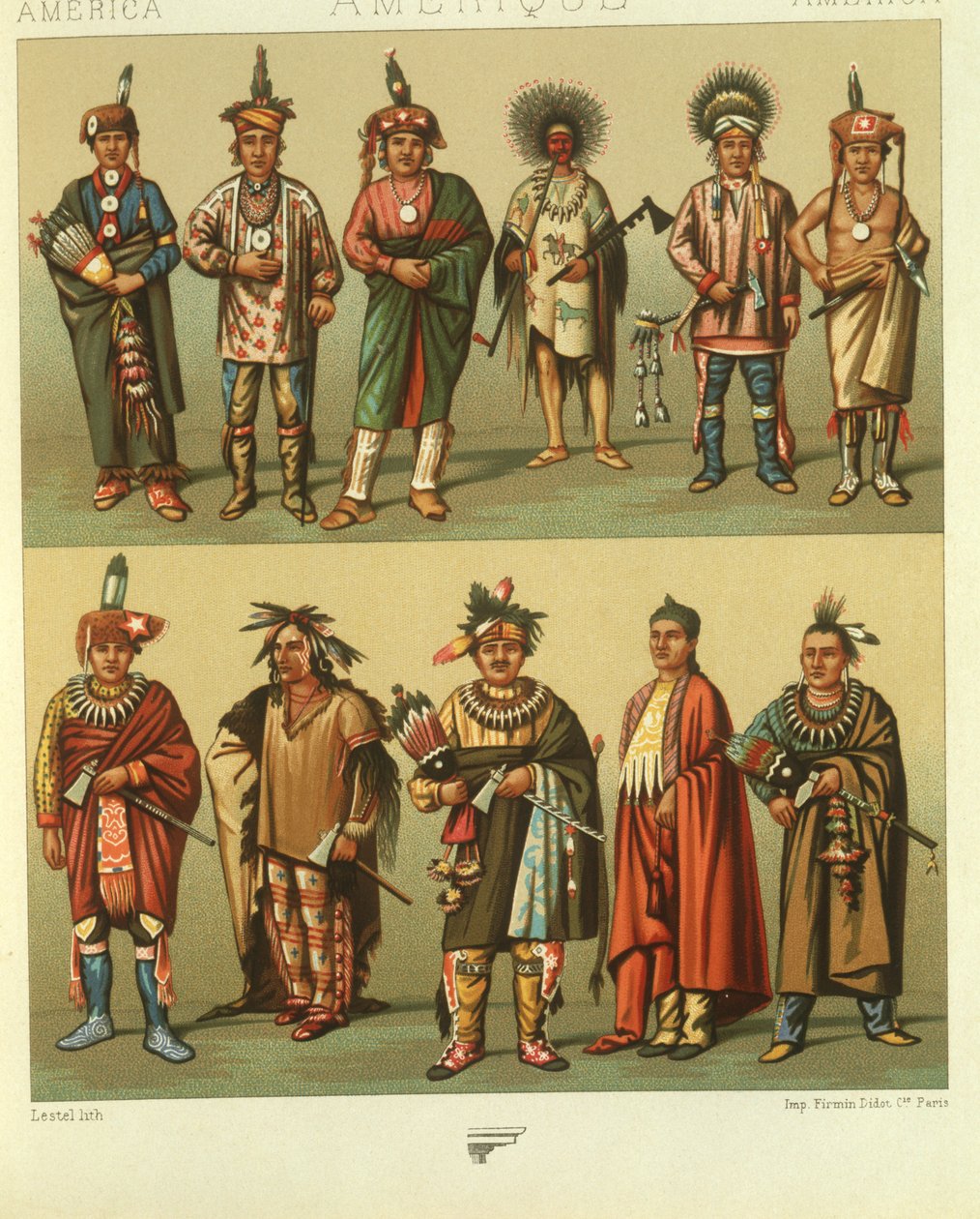 Ilustração dos índios norte-americanos do Kansas e Nebraska, EUA de Albert Charles August Racinet