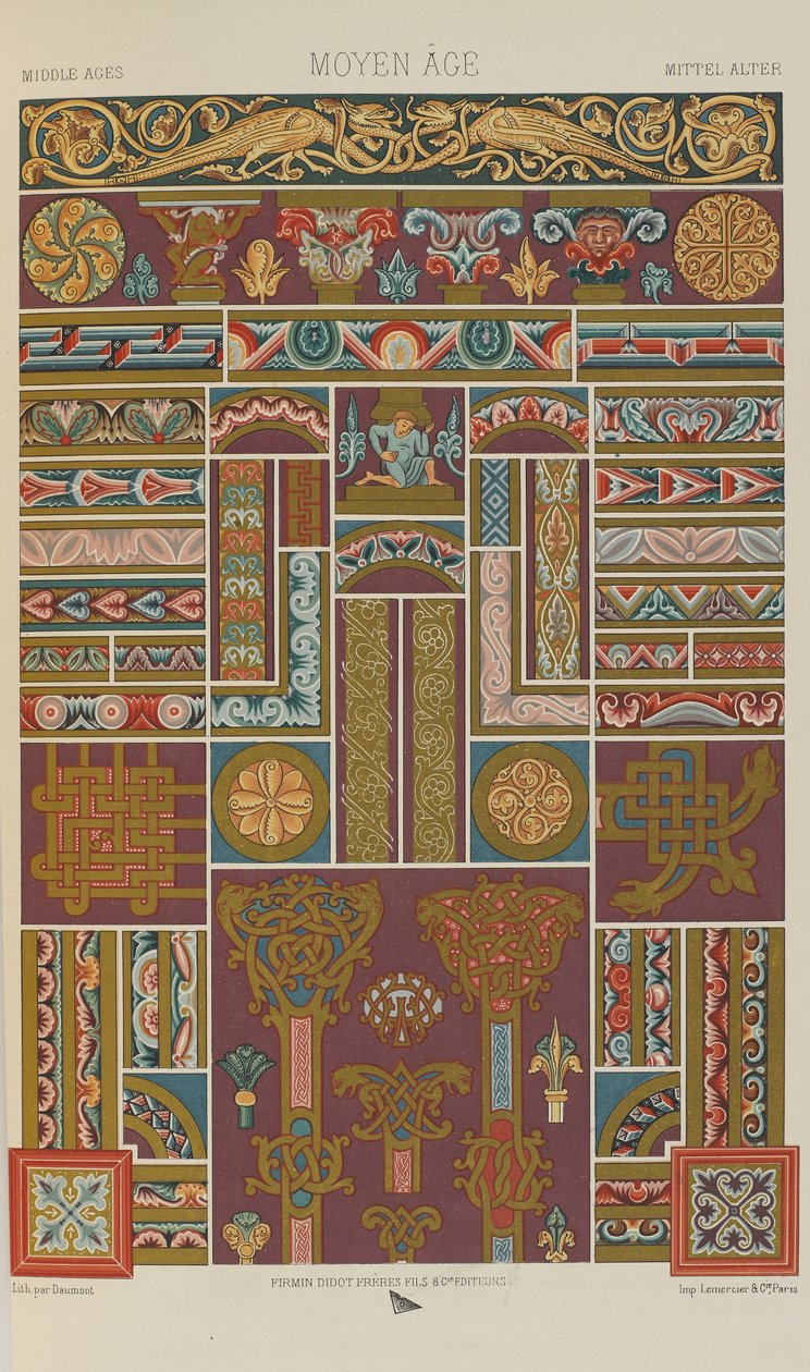 Idade Média, placa 40 do Ornamento Policromático: Cem Placas em Ouro, Prata e Cores, 1873 de Albert Charles August Racinet