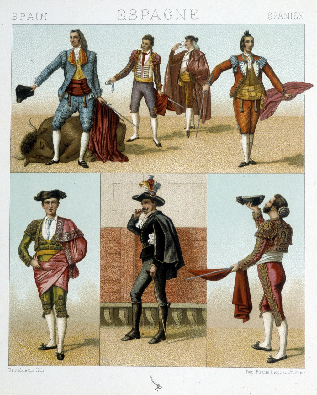 Traje do Toreador em Espanha - em "O velho e histórico traje" de Racinet de Albert Charles August Racinet