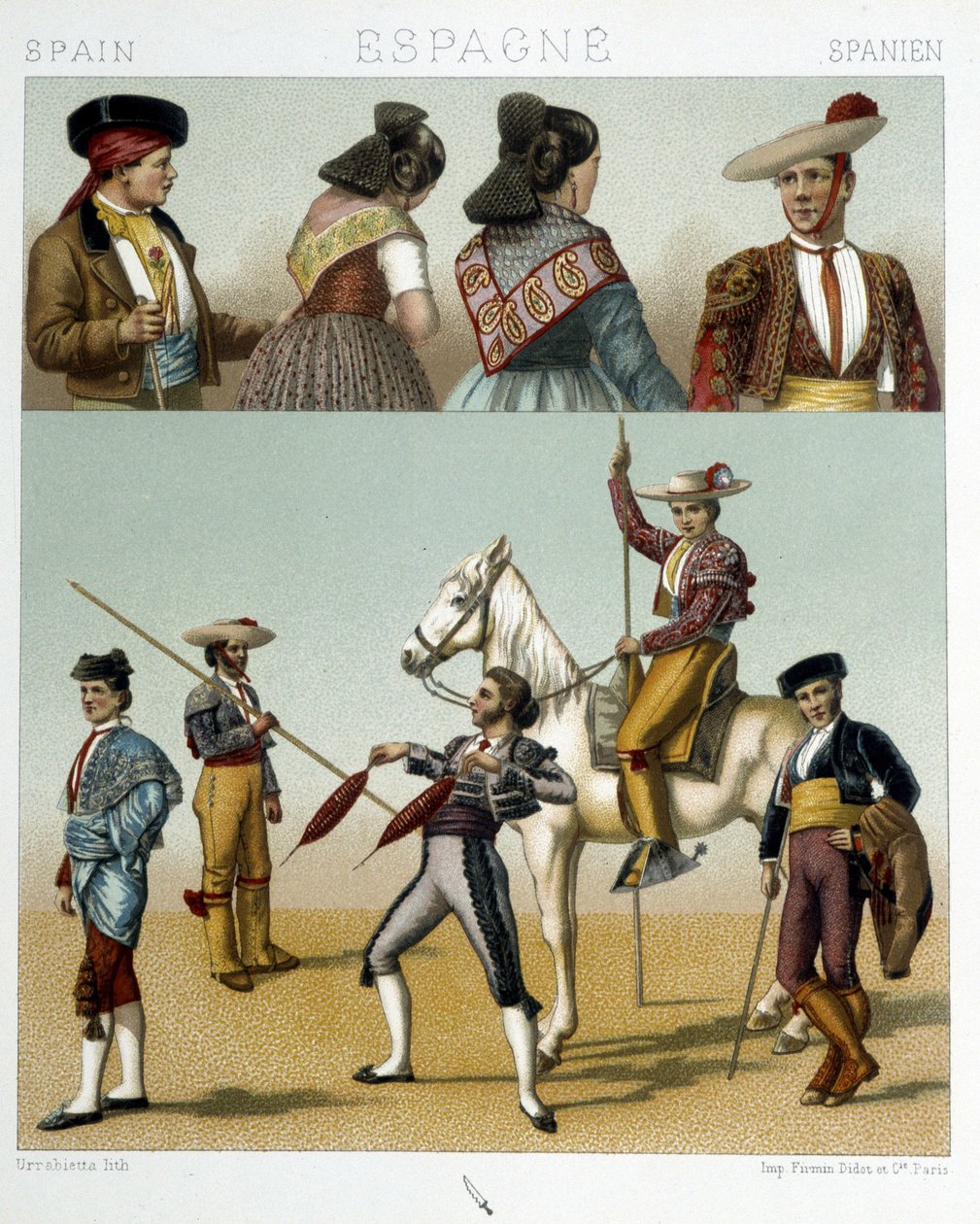 Traje do Toreador em Espanha - em "O velho e histórico traje" de Racinet de Albert Charles August Racinet