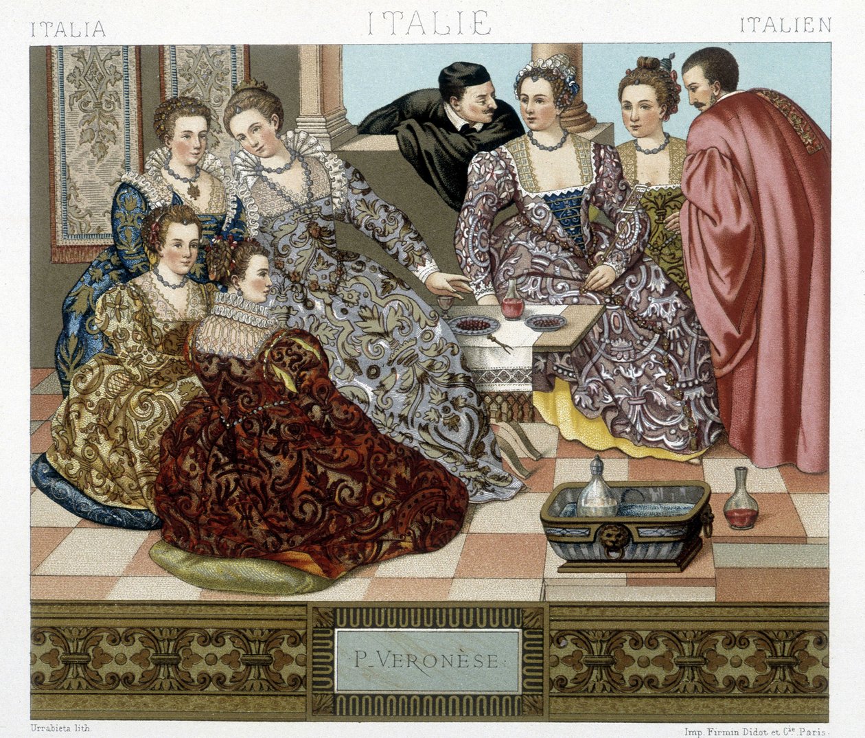 Fantasias Venicianas do século XVII. Ilustração em "O traje histórico" de Racquet de Albert Charles August Racinet