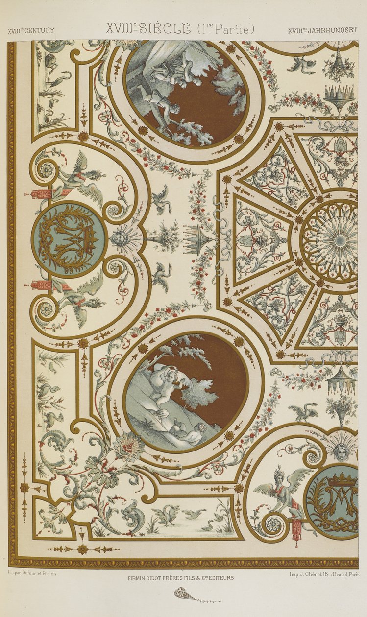 Século XVIII, placa 90 de "Ornamento Policromático": Cem Placas em Ouro, Prata e Cores". de Albert Charles August Racinet