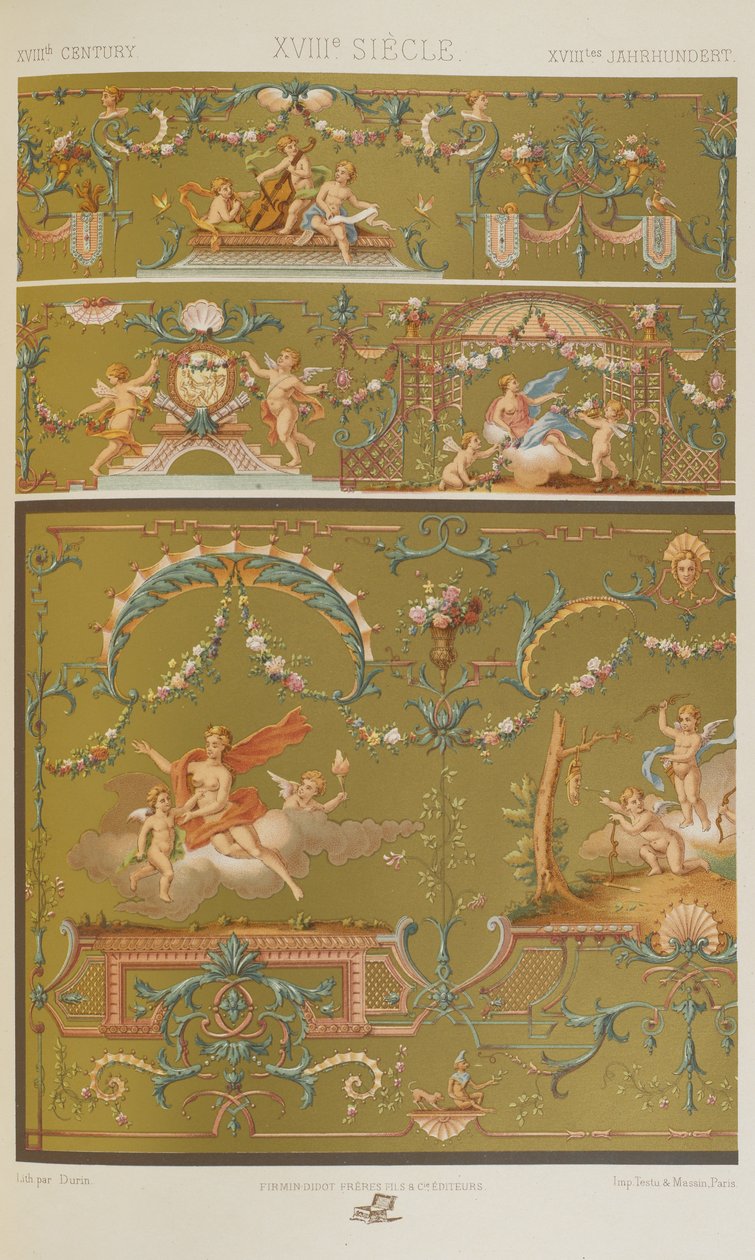Século XVIII, placa 91 de "Ornamento Policromático": Cem Placas em Ouro, Prata e Cores". de Albert Charles August Racinet