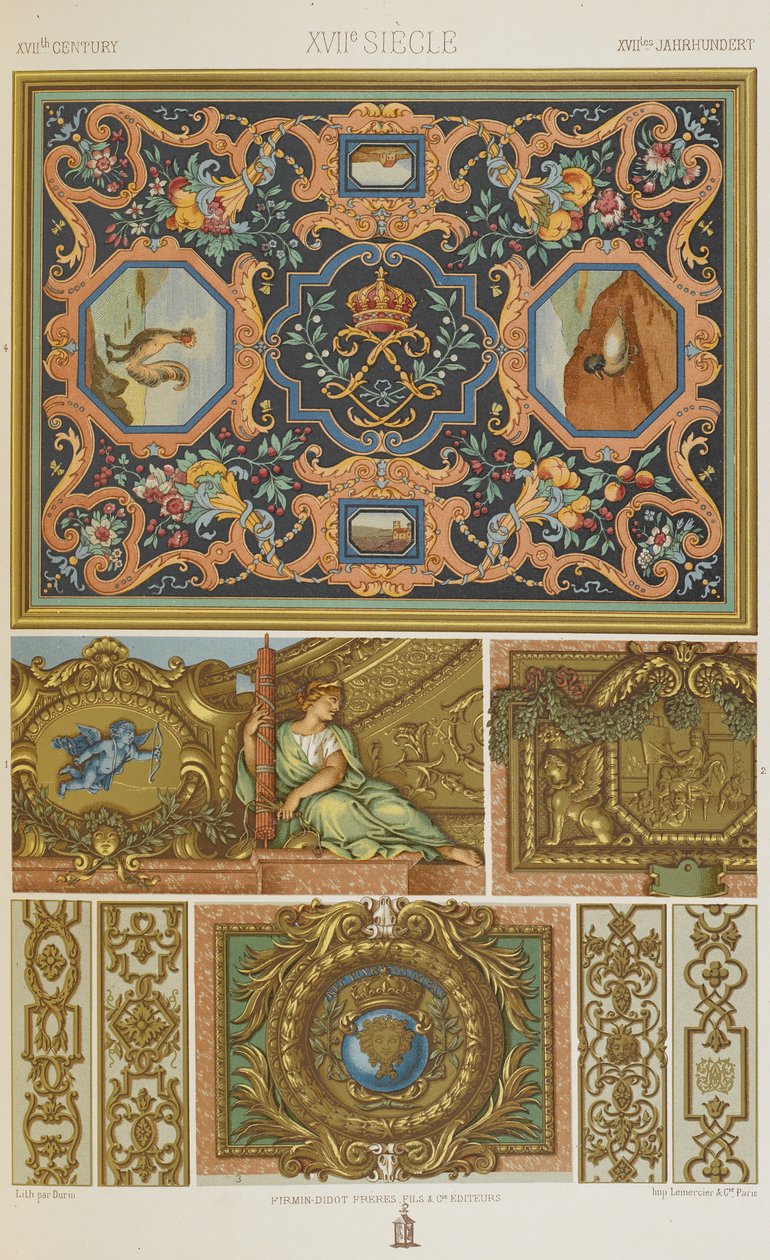 Século XVII, placa 81 de "Ornamento Policromático": Cem Placas em Ouro, Prata e Cores". de Albert Charles August Racinet
