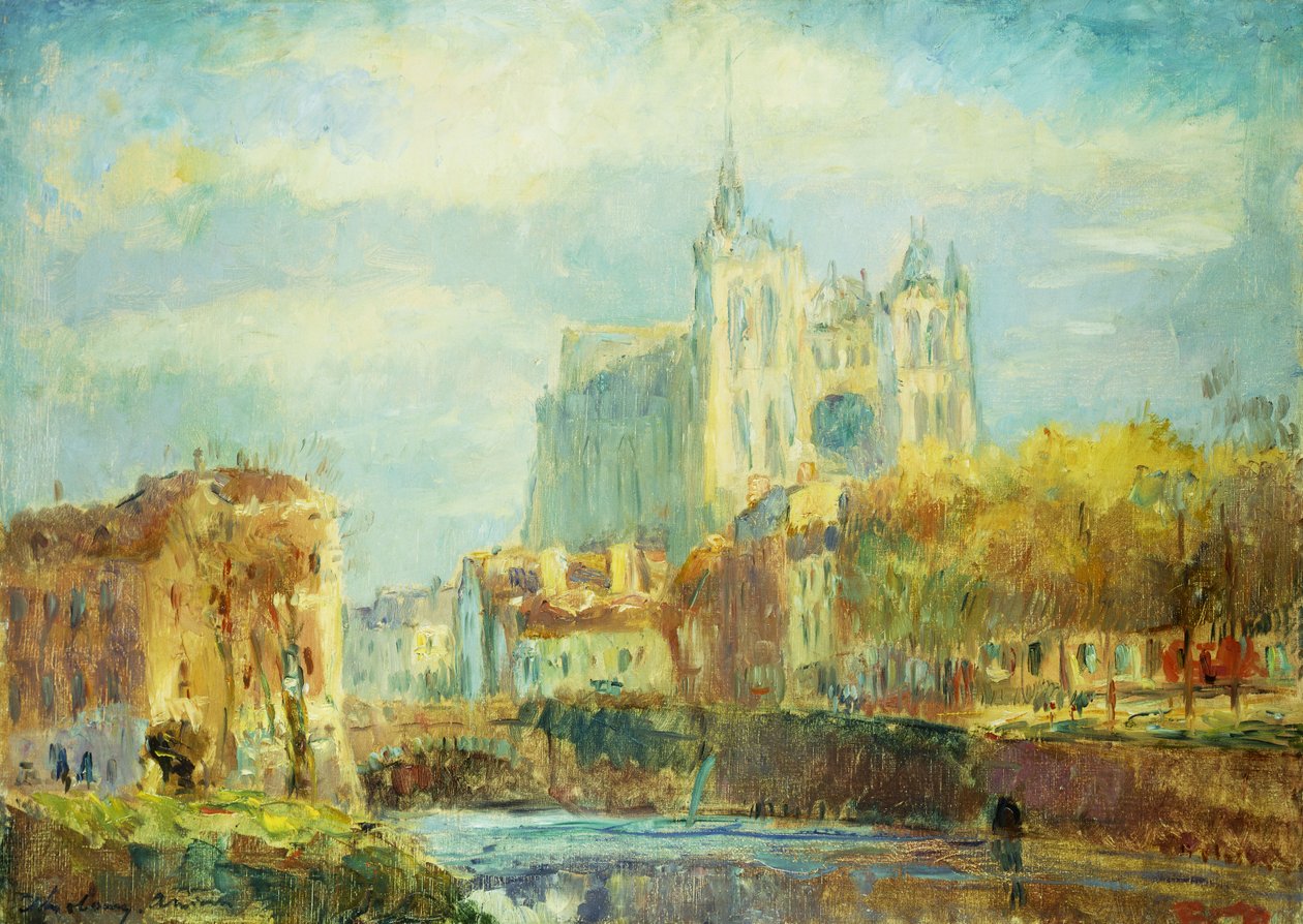 Catedral de Amiens no sol de outono; Catedral de Amiens: efeito do sol de outono, 1910 de Albert Charles Lebourg