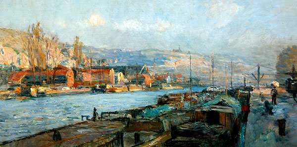 A Ile Lacroix e a Cote Sainte-Catherine, Rouen, à noite de Albert Charles Lebourg