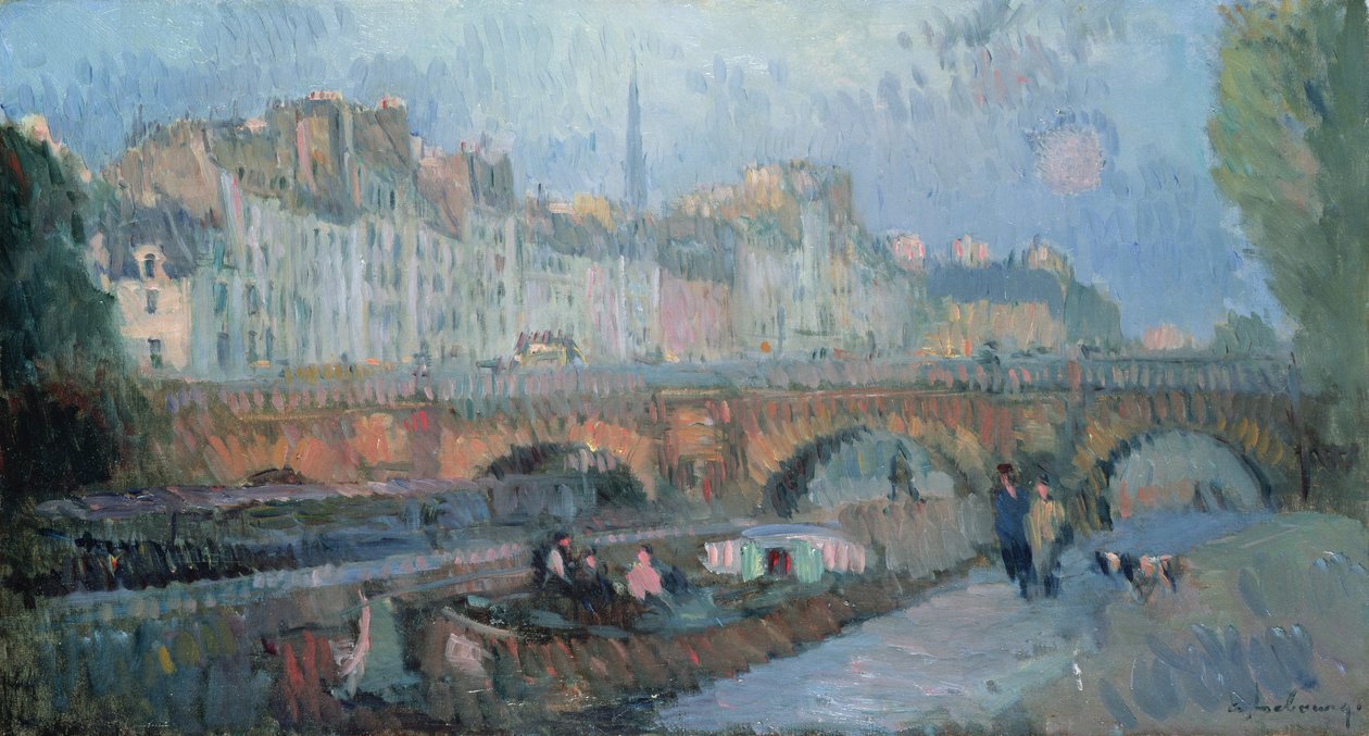 A Pont Neuf e o Quai de la Monnaie, Paris de Albert Charles Lebourg