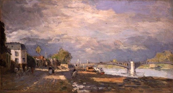 Caminhantes na margem do rio (óleo sobre tela) de Albert Charles Lebourg