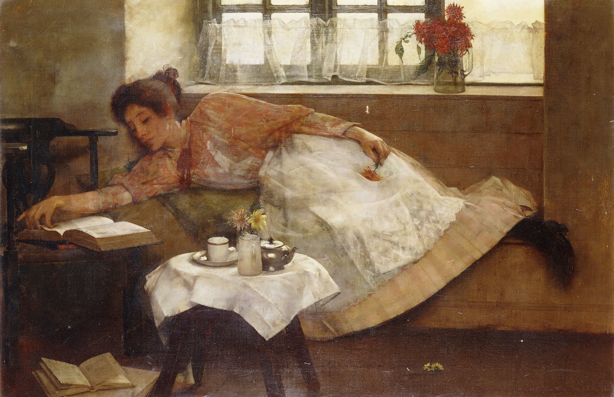 Um descanso da hora do chá, 1892 de Albert Chevallier Tayler