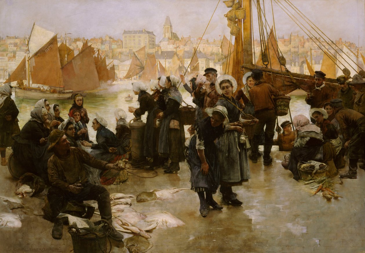 Partida da frota pesqueira, Boulogne, 1891 de Albert Chevallier Tayler