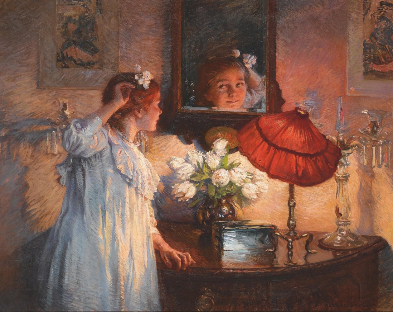 O Espelho - Albert Chevallier Tayler (1862-1925). Óleo sobre tela de Albert Chevallier Tayler