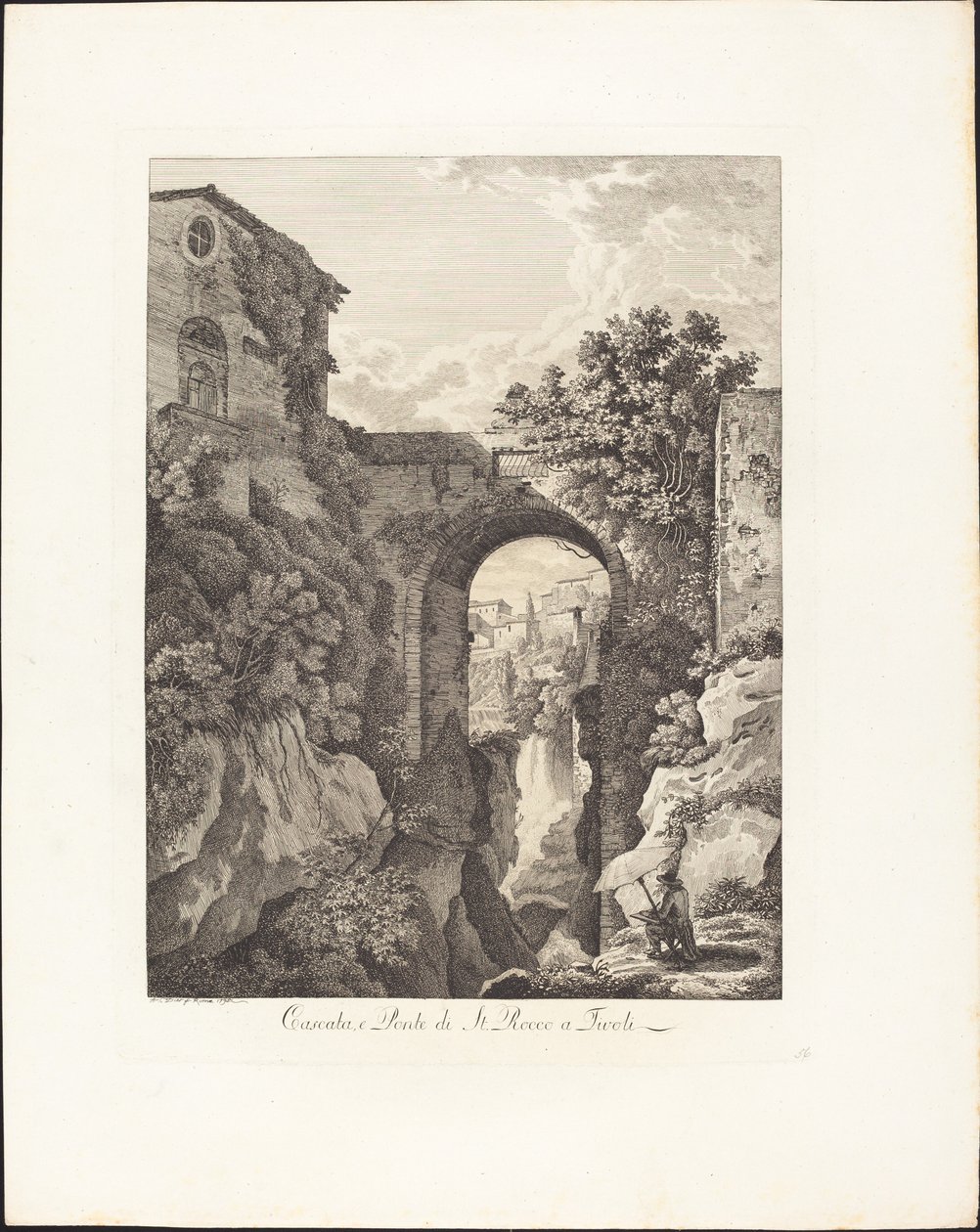 Cachoeira e Ponte di San Rocco em Tivoli de Albert Christoph Dies
