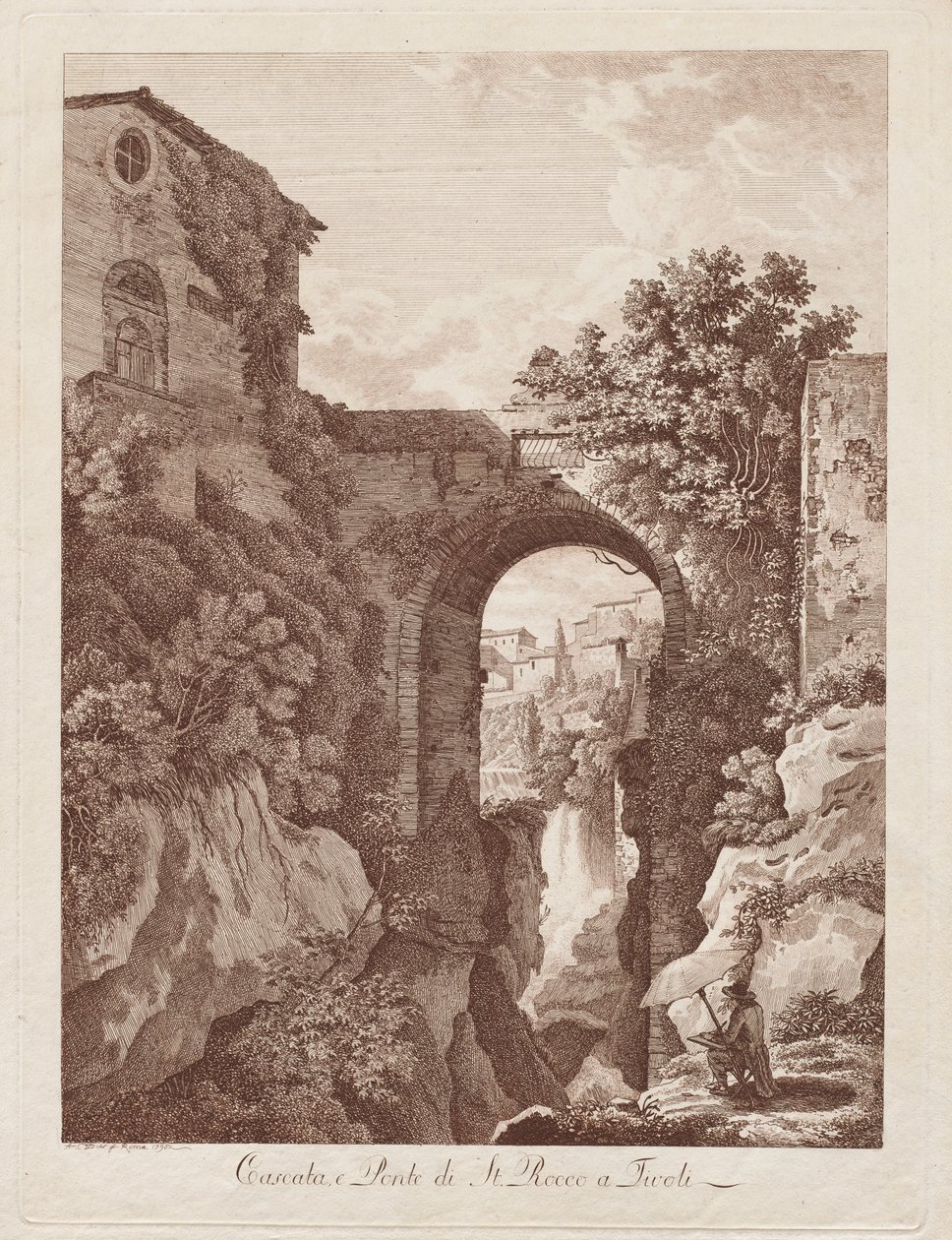Cachoeira e ponte de St. Rocco em Tivoli de Albert Christoph Dies
