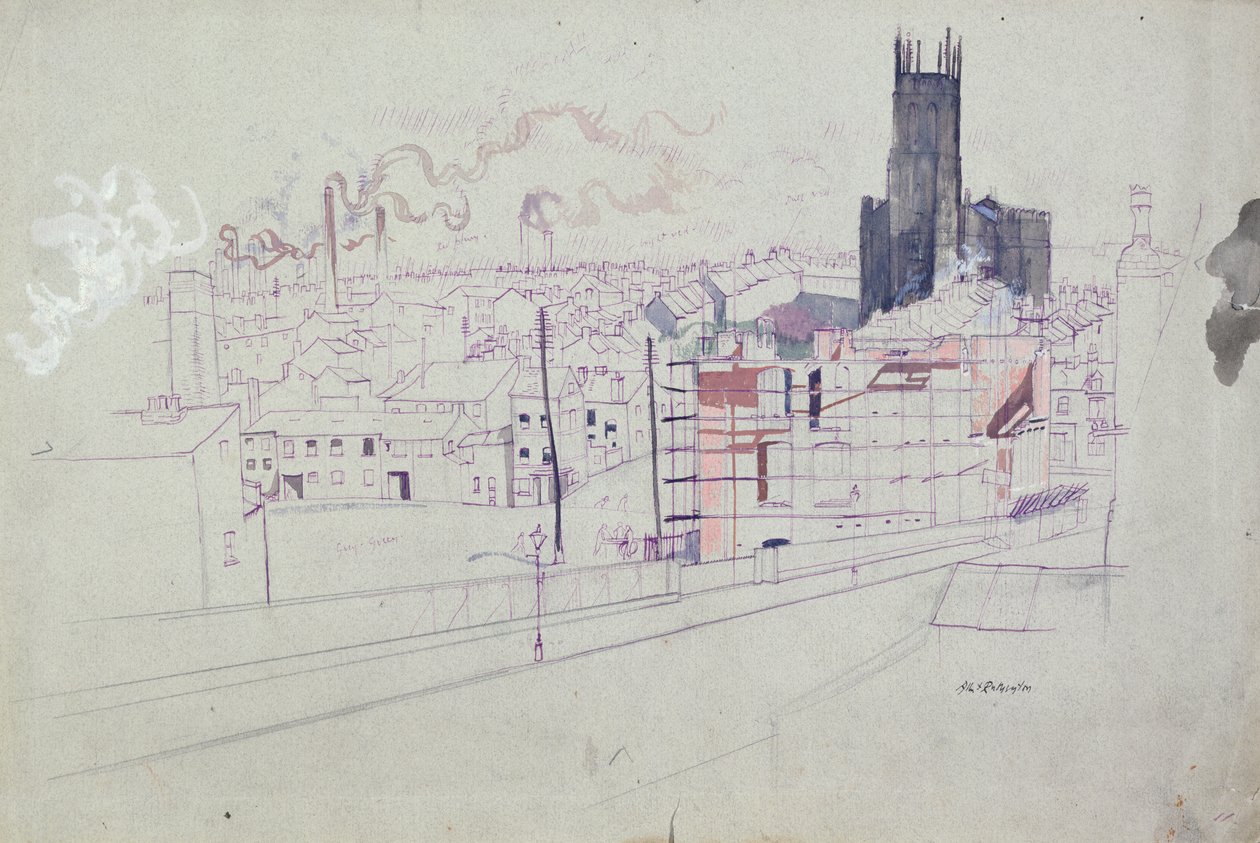 Cidade Industrial (Leeds) (caneta e tinta e aguarela sobre papel) de Albert Daniel Rutherston