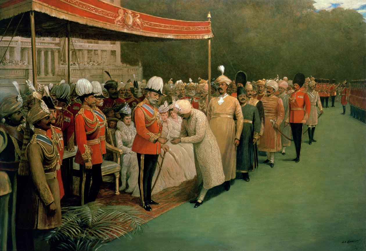 Eduardo VII recebendo Maharajahs e Dignitários antes da sua Coroação de Albert E. Harris