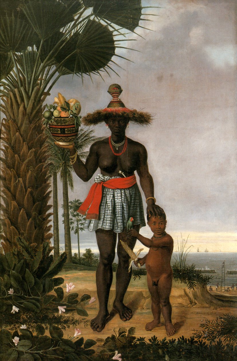 Francês: Portrait de femme noire avec enfant et panier Mulher americana de Albert Eckhout