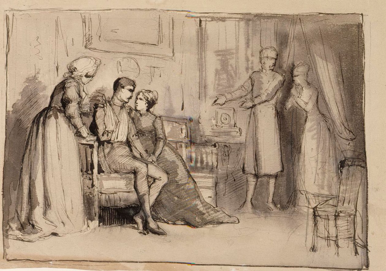 O Regresso do Capitão, Estudo de composição. Ilustrações para «Julqvällen» (Véspera de Natal), de J. L. Runeberg de Albert Edelfelt