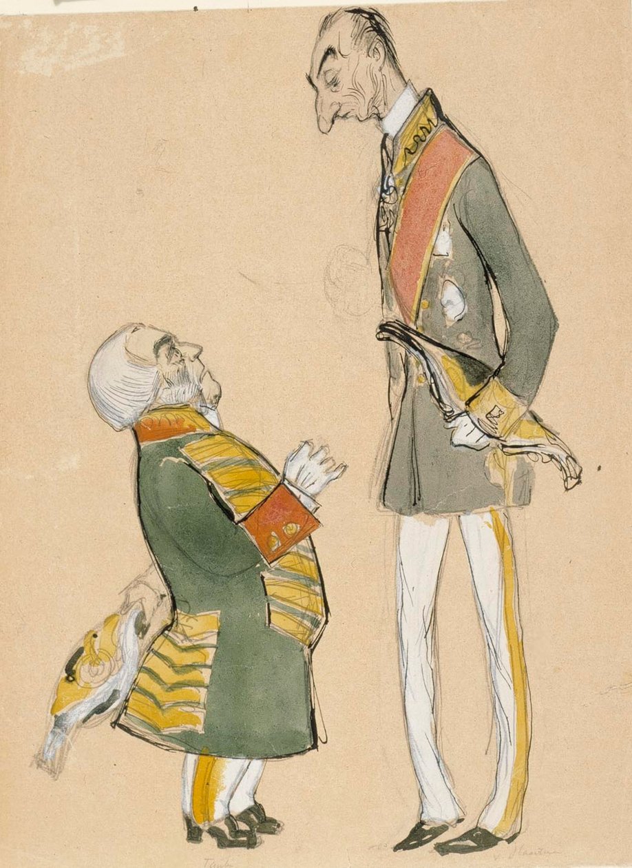 Caricatura de von Haartman, presidente da nobreza, e do barão Taube de Albert Edelfelt