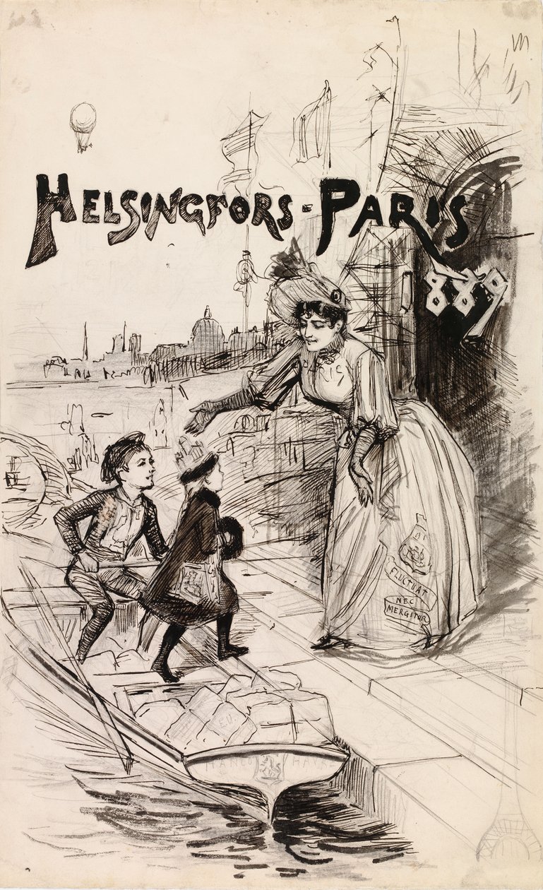 Ilustração da capa da publicação de arte «Helsingfors - Paris 1889» de Albert Edelfelt