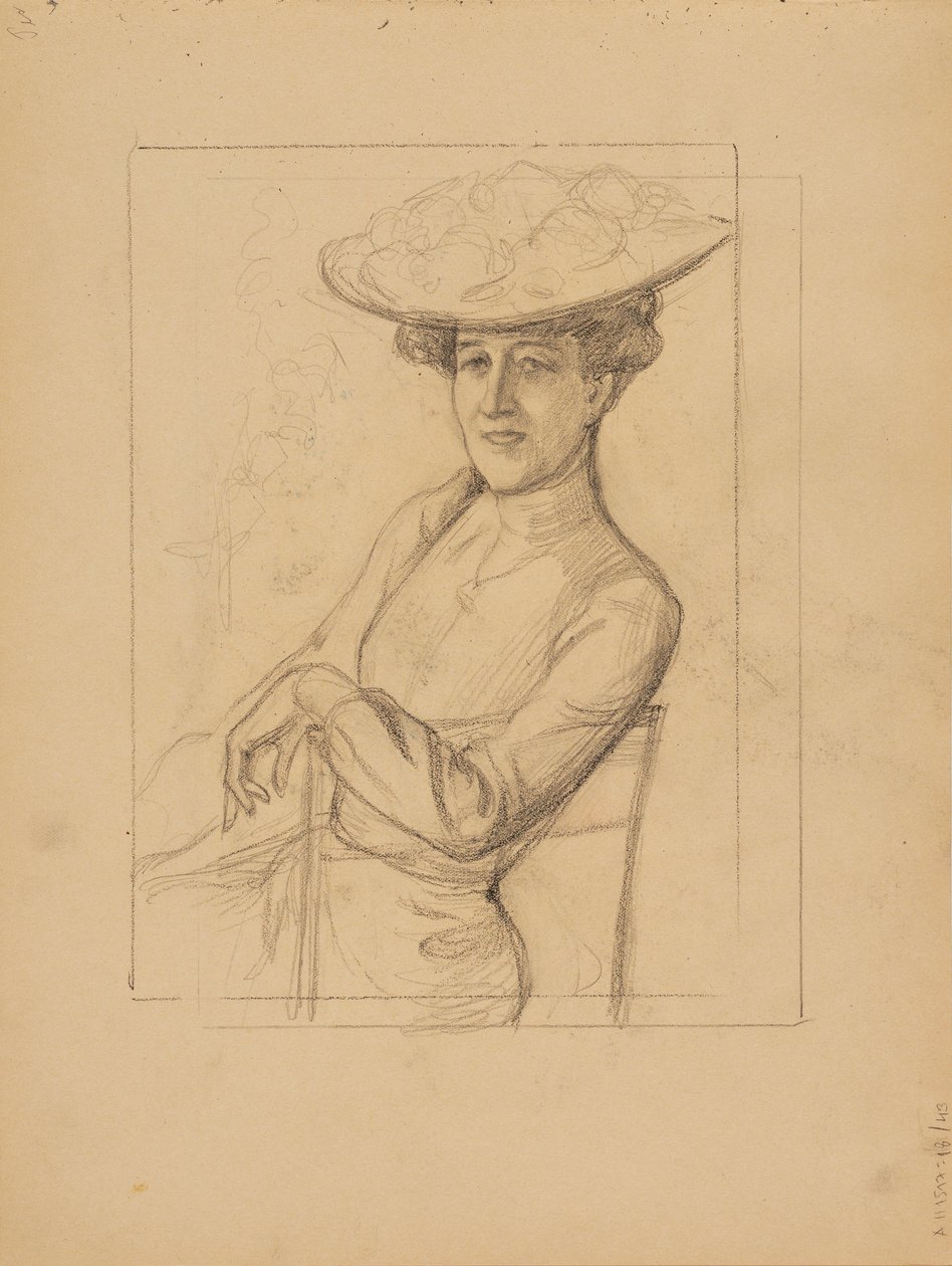 Mulher sentada com um chapéu de Albert Edelfelt