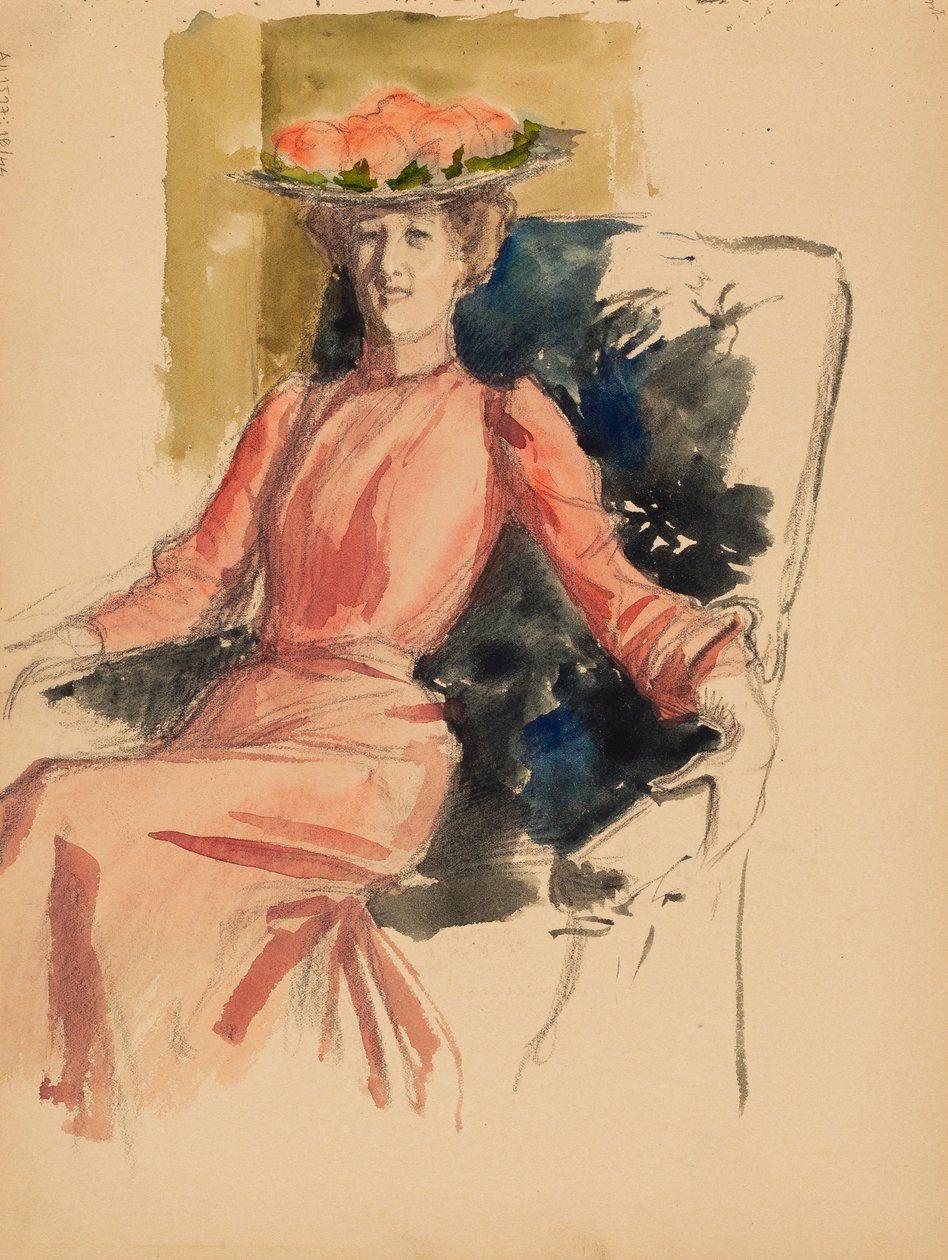 Mulher sentada com um chapéu de Albert Edelfelt